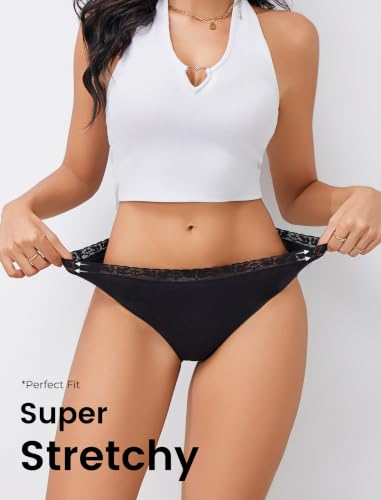 Image of READY TO LOVE Cotton Underwear for Women 6Pack Sexy Bikini Panties Clothing | Lace Waistband,Full Coverage,Essentials Womens Lingerie Fashion Clothing,for Fitness Workout Vacation Travel Women Outfits