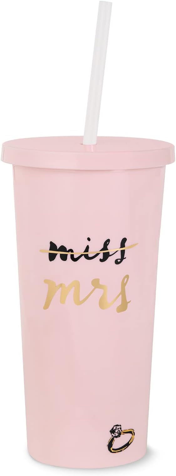 Kate Spade New York Acrylic Bridal Tumbler with Lid and Straw, 20 oz Slim Double Wall Tumbler for Bride to Be, Miss to Mrs. (Blush Pink)