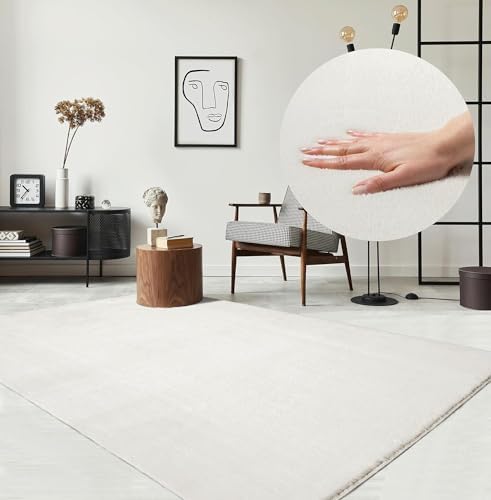 the carpet Area rug for living room or bedroom in Red 60 x 110 cm | washable up to 30 degrees | non-slip underside | modern and soft short pile rug | rectangular - RELAX rug