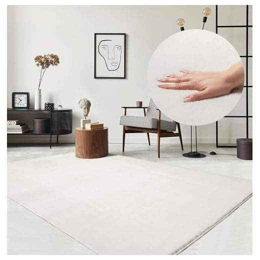 the carpet Relax Tappeto moderno a pelo corto, soggiorno, fondo antiscivolo, lavabile fino a 30 gradi, morbidissimo, aspetto pelliccia, Crema, 300 x 400 cm