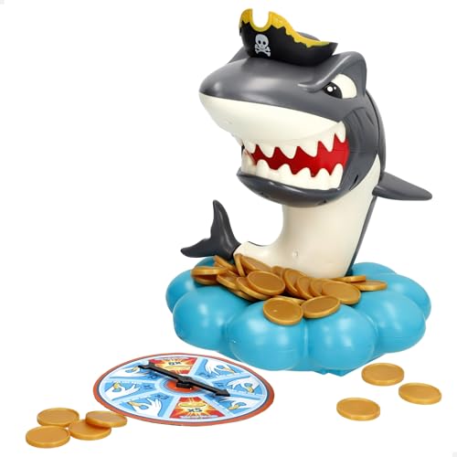 COLORBABY 47831 Juego de Mesa Tiburón Pirata, 2 Jugadores y mas, Rescata el Tesoro, Incluye Monedas de Oro de Juguete y Ruleta, Juegos de Mesa, Juguetes niños 3 años, Piratas