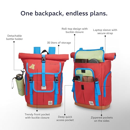 Image of Provogue Dravik 35 litres everyday roll-top laptop backpack with 15.6 inch laptop compartment for men and women, stylish contemporary daily use college, office and outdoor bag