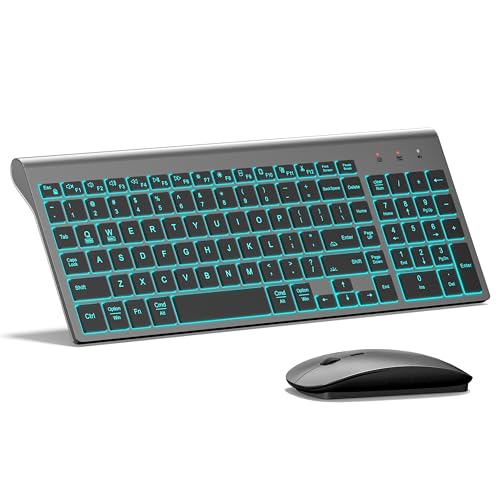 Image of TopMate Wireless Backlit Keyboard and Mouse Ultra Slim Combo, 2.4G Silent Compact 2400DPI Mouse and Scissor Switch Keyboard Set, Batteries Included, for PC /Laptop /Windows /Mac /Gaming - BL Gray Black