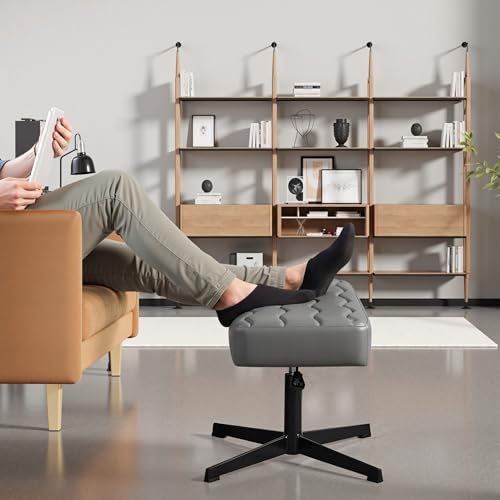 Image of VECELO Under Desk Footrest, PU Ergonomic Foot Rest with Comfort Padding, Height Adjustable for Relieving Leg Pain, Stiffness, and etc, Gray