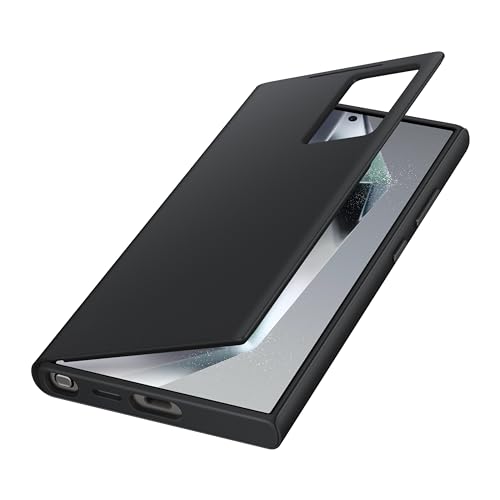 Image of Samsung Polyurethane Galaxy S24 Ultra S-View Wallet Phone Case, Protective Cover with Smart Small Screen View, Finger Tap Control, Slim Design, Card Holder Pocket, US Version, EF-ZS928CBEGUS, Black