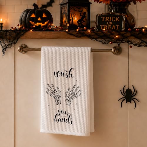 Threegoat Funny Spooky Halloween Hand Towels for Bathroom,1 PCS Wash Your Worries Away Kitchen Towels,Gothic Home Decorative Towels for Skull Gifts,Funny Dish Towels for Owners Housewarming - C15 - image 4