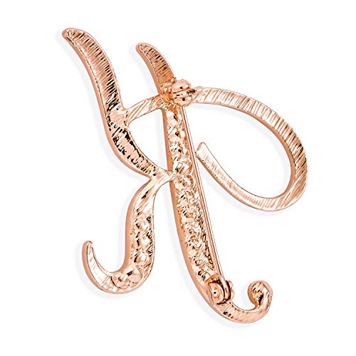 Image of Large Statement ABC Pave Crystal Cursive Script Monogram Letters Alphabet Initial K Scarf Lapel Pin Brooch For Women Rose Gold Plated