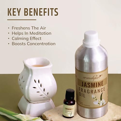 Image of Aromahpure Jasmine Aroma Oil | 1 Liter Undiluted & Natural | Long-Lasting Scent for Aromatherapy, Candle & Soap Making, Diffusers, Room Freshener, Humidifier, Bathroom Revitalizer & Home Essentials