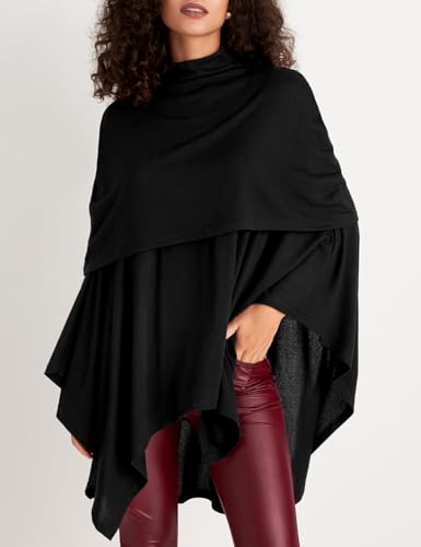 stylewe Knitted Poncho for Women, Turtleneck Sleeveless Pullover, Lightweight Versatile Baggy Top, Solid Color3