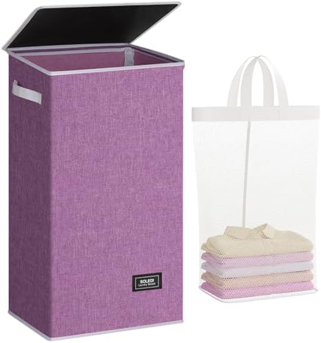 SOLEDI Laundry Hamper with Lid 100L Large & Tall Collapsible Laun...