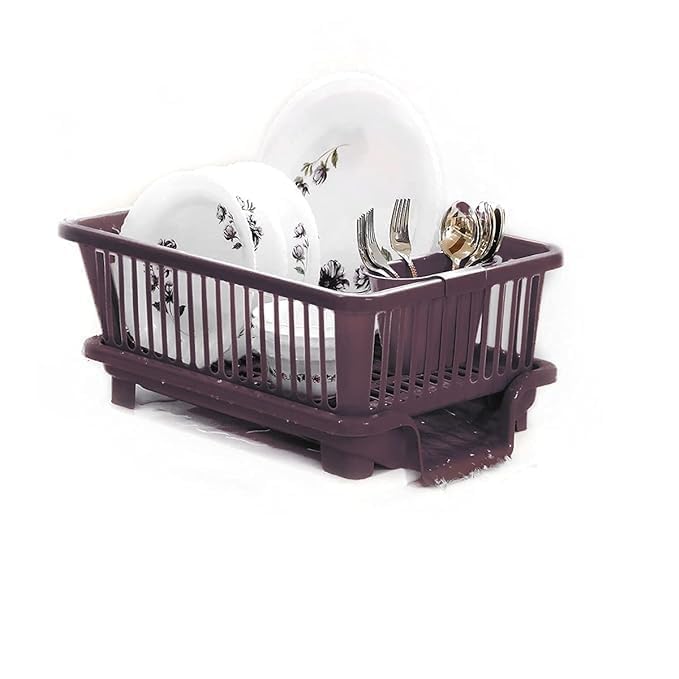 Image of ADD2CART Sink Dish Rack | 3 in 1 Large Durable Plastic Drainer Drying Rack Washing Basket with Tray | Dish Rack Organizers, Utensils Tools Cutlery | Brown, Pack of 1