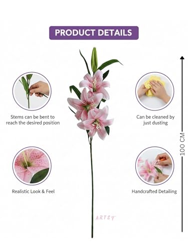 Image of ARTSY Artificial Flowers for Decoration Lily Flower Bunch for vase /Pot, Long Size Stick stem, Home /Office Decor, Gift, Artificial Plant, Craft, Without Vase, 100 cm Height, 1 piece, babypink