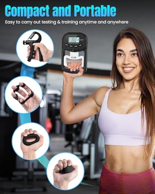 Grip Strength Trainer 7 Pack, Grip Strength Tester Trainer, Hand Grip Strengthener Adjustable Hand Gripper, Finger Stretcher Resistance Extensor Bands, Grip Strength Ring, Stress Ball