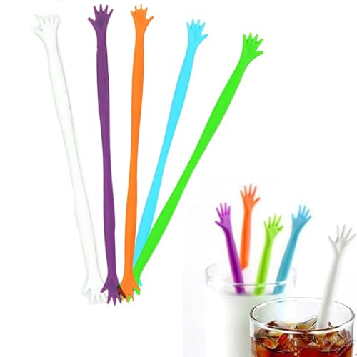 FOYARA 20Pcs Creative Hand Shaped Swizzle Sticks Coffee Beverage Drink Stirrers Plastic Cocktail Stir Sticks Mixed-color