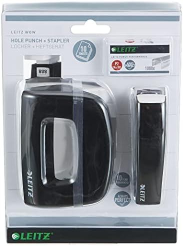 Leitz 55612062 Mini Stapler and Hole Punch Set, Staple or Punch Up to 10 Sheets, Includes P2 N°10 Staples, WOW Range, Purple