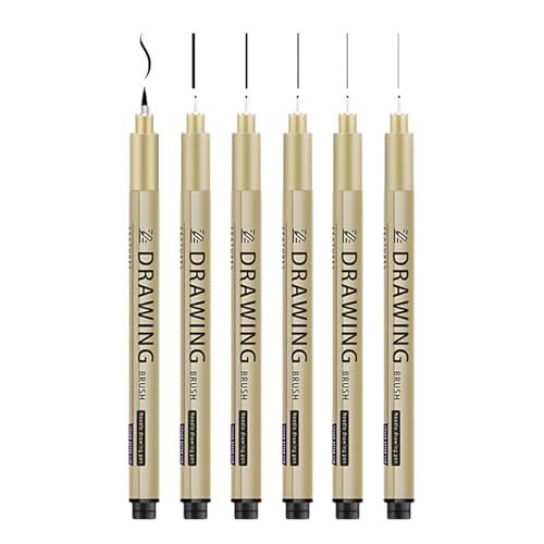 nuneoeuo 6 PCS Black Fineliner Pens Set Fine Liner Pens Black Set 6 Pen Tip Sizes (Blacks Ink) Waterproof Ink Sketching Pen Suitable for Sketching Painting and Technical Drawing