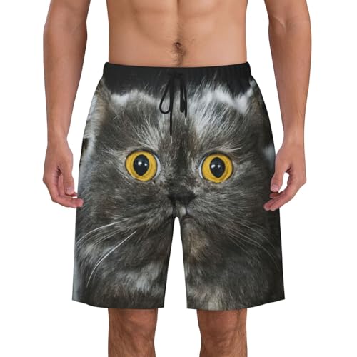 Men's Beach Shorts Fur Cat Mens Swim Trunks Board Shorts with Pockets Swimwear Bathing Suits