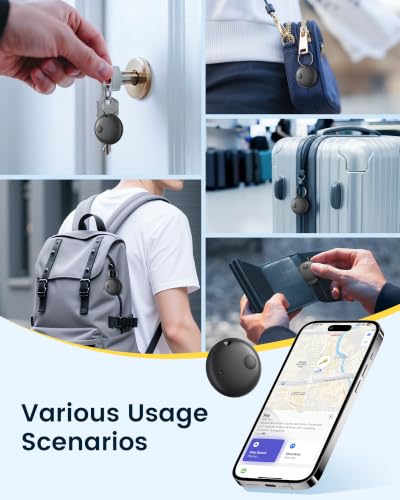 Image of Air Tracker Tags-4 Pack, Smart Bluetooth Tracker Works with Apple Find My (iOS Only), Item Finder Key Finder with Replaceable Battery, Tracker Tag Locator for Keys, Luggage, FireWire Port Card (Black)
