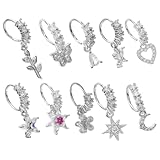 NOLITOY Aros Nariz de Acero Inoxidable Plateados 10 Piezas con Diseños Creativos y Brillantes Joyas para Perforación y Decoración de Nariz Femenina