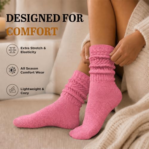Image of Yacht & Smith 6 Pairs Women's Scrunched Slouch Socks, Cotton Boot Socks Bulk Pack for Everyday Comfort & Style, Size 9-11