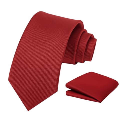 GUUNIEE Mens Red Tie and Pocket Square Set in Gift Box Classic Formal for Weddings Business & Gifting