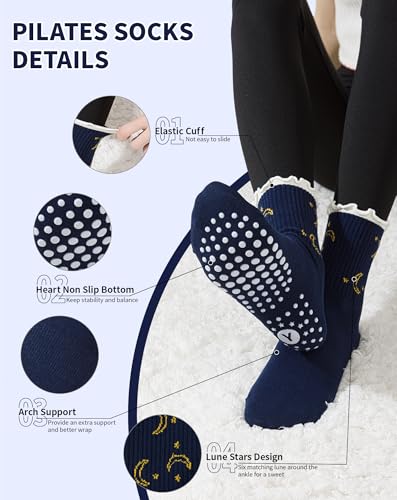 Image of Yawlsow Pilates Grip Socks for Women Yoga Grippy Socks Cute Barre Non Skid Athletic Crew Sticky Sock Workout Hospital