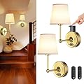 Battery Operated Wall Sconces Set of Two [8000mAh Detachable & Rechargeable Battery] 3 Color Temperature & Dimmable Lamp with LED Display & Remote, Wireless Wall Light for Bedroom & Living Room
