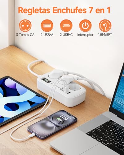Regletas Enchufes con USB, Protección Sobretensión, 3 Tomas con Interruptor - Image 3