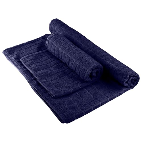 Wakeman Yoga Mat Towel and Gym Towel Set - 2-Piece Non Slip Set for Hot Yoga, Pilates, and Gym - 72” x 24” Sweat Absorbent and Quick Drying Blanket with Corner Pockets for Mats (Navy)