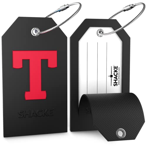 Initial Luggage Tag With Full Privacy Cover And Stainless Steel Loop (Black) (T) #TOP1