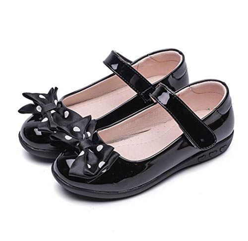 Girls Patent Leather Black School Uniform Polka Dot Bow Outdoor Dress Mary Jane Flat Shoes(Toddler/Little Kid)4
