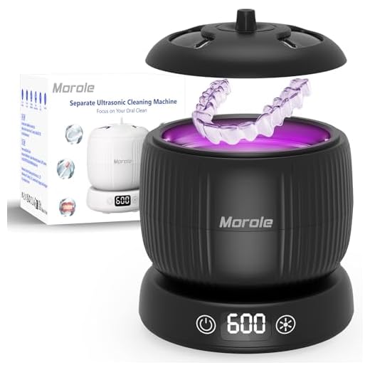 Morole Ultrasone reiniger 45 kHz Low Noise, ultrasone reiniger diepte 360 graden, 190 ml, 25 W, 3 tijdinstellingen, ultrasone houder voor tandprothesen, apparaten, sieraden (zwart)