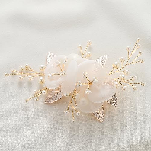 SWEETV Pente de cabelo, grampo de cabelo de flor, acessório de cabeça de princesa pérola, pente de c