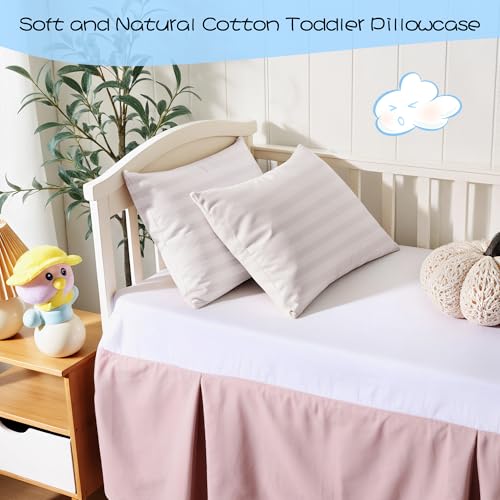 Image of 100% Cotton Toddler Pillow Protectors with Invisible Zipper, 600 Thread Count Sateen Wave Soft Breathable Hypoallergenic Nursery Pillowcases for Kids, 13x18 Inches, Set of 2