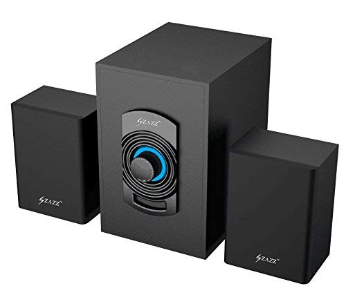 ZAZZ MS2116 2.1 Channel USB Multimedia Speaker System | 10W RMS | Wooden Enclosed Woofer with Clear Sound, Satellite Speakers, AUX/2RCA Connectivity, Blue LED Indicator – Black