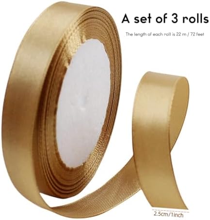 3 Rolls Brown Gold Satin Ribbon for Wedding Bouquet DIY Crafts Solid Color Ribbon Fabric Ribbon Gift Wrapping Gift Bows Hair Bows for Wedding Decoration