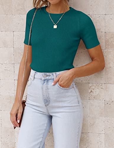 Image of ZESICA Women's Short Sleeve Sweater Tops 2026 Summer Crewneck Basic T Shirt