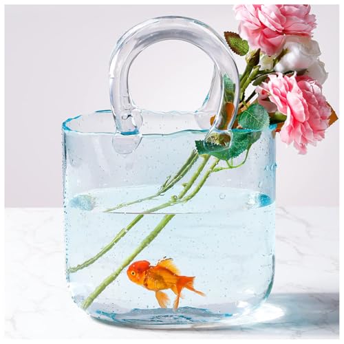 Vaso A Forma Di Borsa, Con Manici Vaso Di Vetro Per Fiori Vaso Per Fiori Borsetta Casa Ufficio Matrimonio Decorazione Da Tavolo,Style1-Blue
