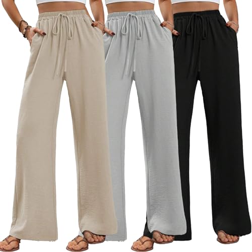WOWULOVELY Women's High Waisted Wide Leg Long Pants Palazzo Casual Trousers with Pockets