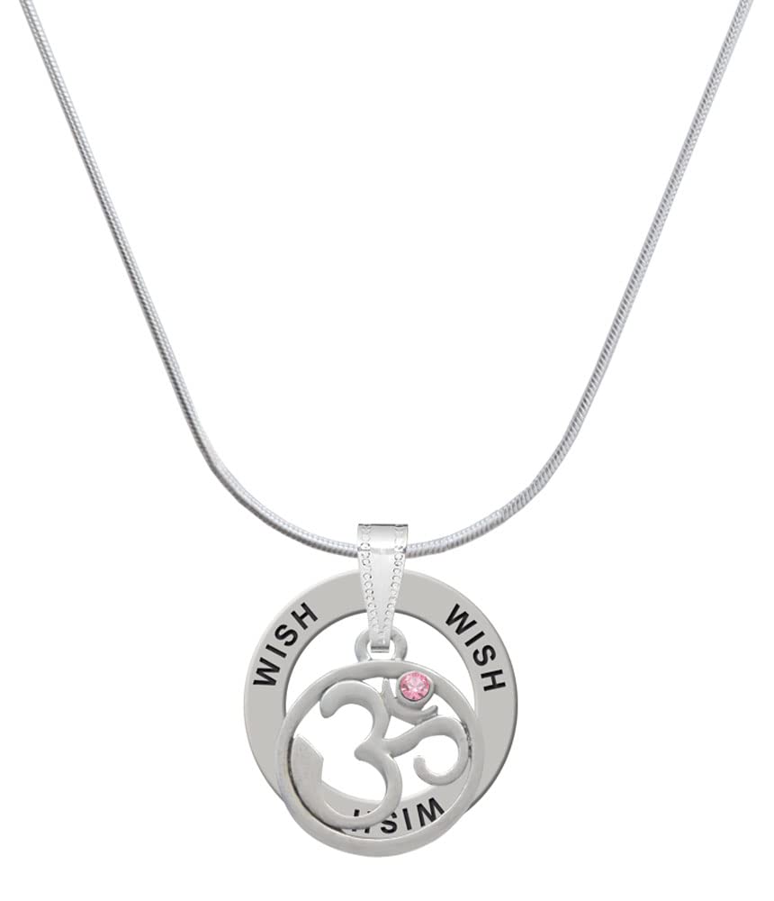 Delight Jewelry Silvertone Om in Circle with Crystal - Wish Ring Charm Necklace, 18"