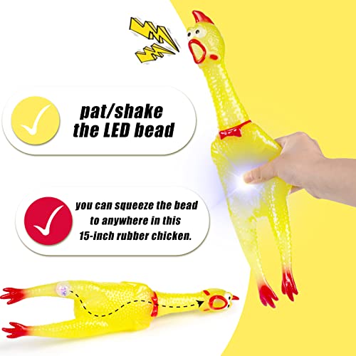 Poplay 15 Inch Flashing Screaming Chicken, Large Rubber Chicken Dog Toy Led Shining Squeaky Chicken For Chew Toy Stress Relief Practical Jokes #TOP2