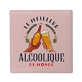 Aimant Frigo Céramique Carré - Le Meilleur Alcoolique du Monde Biere Vin Soirées Apéro Fete Alcool - Format 5x5cm -Magnet Décoratif Souvenir pour Réfrigérateur et Tableau Magnétique Imprimé en France