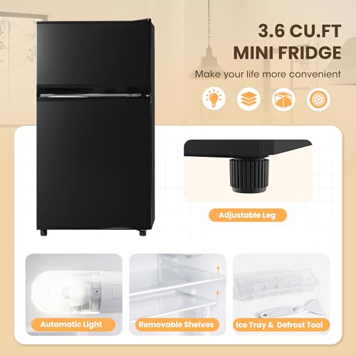 Image of Manastin 3.55 Cu.Ft Mini Fridge with Freezer, 2-Door Small Refrigerator with Adjustable Thermostat, Quiet Mini Refrigerator for Bedroom, Dorm & Office (Black)