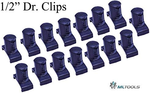MLTOOLS 1/2 Inch 15 piece Black Dura pro Twist Lock Socket Organizer Clips with 96 ID Stickers - Made in USA