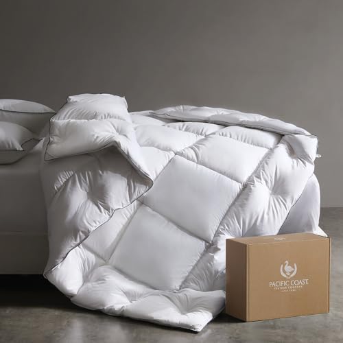 Pacific Coast Down Comforters King Size, 100% Cotton Duvet Insert, Extra Fluffy White Comforter, Ultra-Soft, Breathable, All Season Hotel Luxury Bedding Comforters, 8 Corner & Center Loops (106"x90")