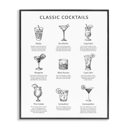 'Classic Cocktails Mixed Drinks Kitchen Bar'| Framed Giclee Art