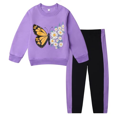 Image of Toddler Girls 2 Piece Cute Outfits, Crewneck Sweatshirt with Jogger Pants Kids Clothing Set for Fall Winter