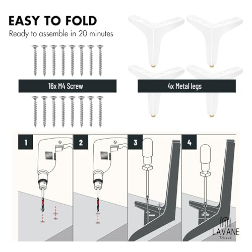 La Vane 4er Set Metall Möbelfüße (13cm Höhe) Weiß - Diamant-Dreieck Design für Schrank, Sofa, Couch & Regal | Stabile Ersatzbeine mit Schrauben | Einfache DIY Montage