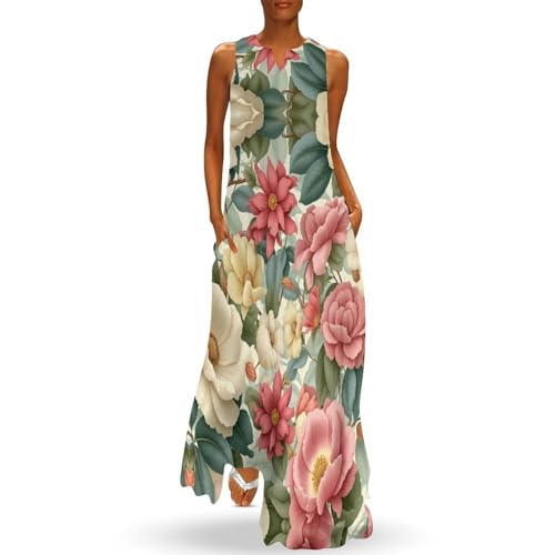 Robe maxi imprimée plantes vintage idéale pour la plage