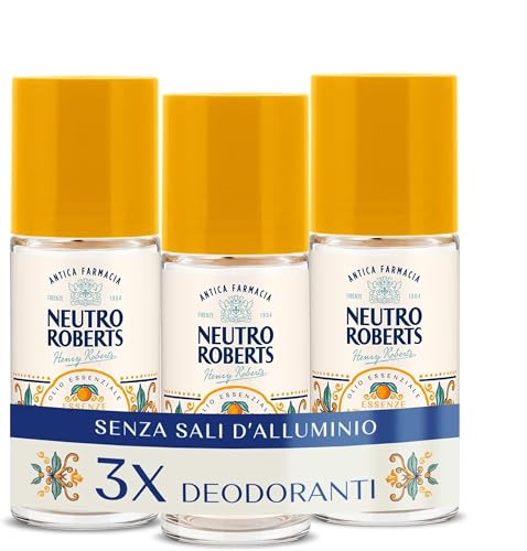 Neutro Roberts Essenze Italiane, Deodorante Roll-on Siracusa, Olio Arancia e Fiori di Sale, Zero Macchie, 3x50ml - Esclusiva Amazon